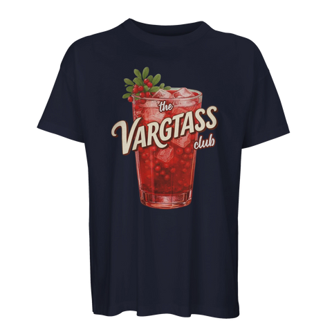 Svensk drinkklassiker som vintage-tryck på marinblå oversized t-shirt