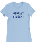 Absolut Student 2026-tryck i mörkblått på ljusblå premium dam T-shirt.