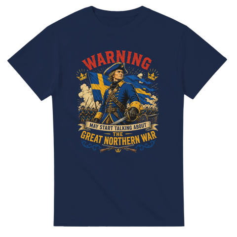 Illustration av Karl XII och karoliner i strid – t-shirt med historiskt motiv