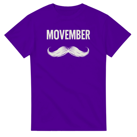 Kontrastrikt Movember-motiv med vintage mustasch på lila t-shirt