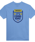 Självsäker fotbollsdesign för svenska fans med texten Sweden – tryck på blå t-shirt