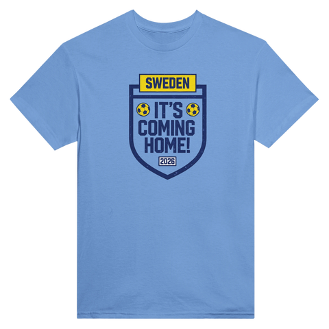 Självsäker fotbollsdesign för svenska fans med texten Sweden – tryck på blå t-shirt