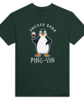 Mörkgrön t-shirt med skämtsamt motiv av en pingvin med vinglas