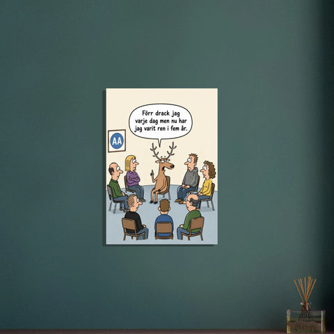 Inramad humorposter med ordvits om en ren på en mörkgrön vägg