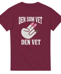 Minimalistiskt handmotiv med texten Den som vet den vet – rolig t-shirt