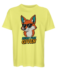 Gul t-shirt med humoristisk rävillustration och kaxig textdesign