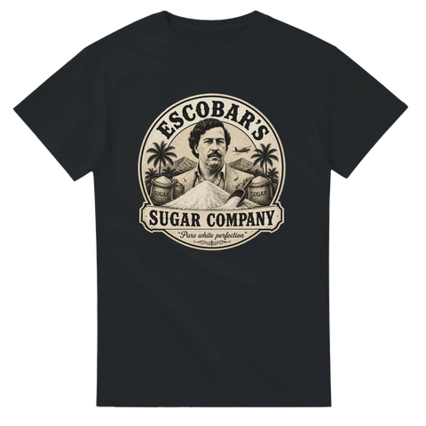 Mörk humoristisk illustration av en sockerbaron – svart t-shirt i vintagestil