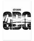 Göteborgs hamn och kranar inuti bokstäverna GBG – svartvit minimalistisk poster