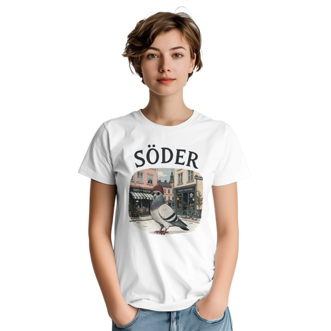 Vintageinspirerat tryck av Götgatan med en duva – Södermalm t-shirt