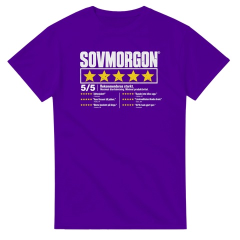 Humoristiskt citat-tryck med betygsskala för sovmorgon på lila t-shirt