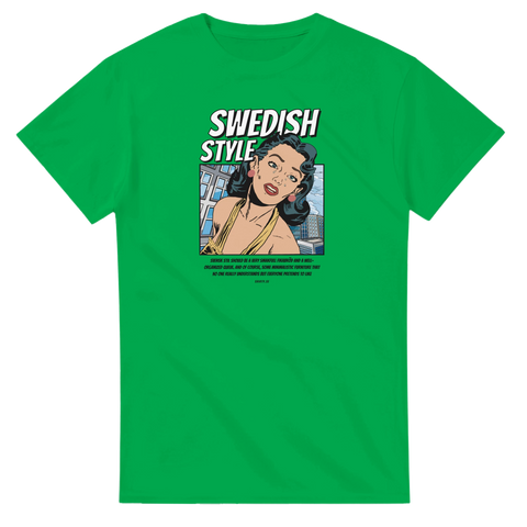 Grön t-shirt med texten Swedish Style och retro pinup-motiv