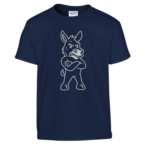 Mörkblå barn-t-shirt med ett kaxigt och humoristiskt åsnemotiv