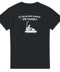 Grafiskt tryck med satirisk text om elbilar och radiobilar – svart t-shirt