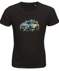 Svart barn-t-shirt med en svensk polisbil och färgstänk