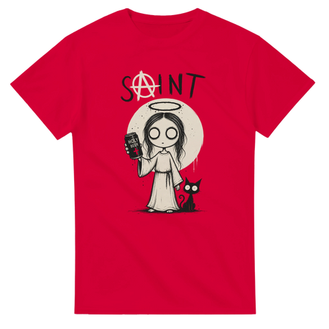 Gotisk illustration av helgon med gloria och ölburk – grafisk t-shirt