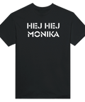 Grafiskt texttryck Hej Hej Monika i vit modern typografi