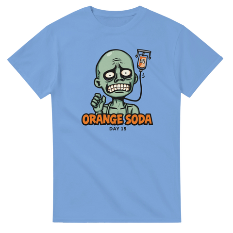Grafisk design inspirerad av skräck och experiment – ljusblå t-shirt