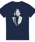Socialdemokratisk profilbild i vitt tryck på en marinblå t-shirt