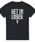 Svart t-shirt med kaxigt Get In Loser-tryck och kistmotiv i vintage-stil