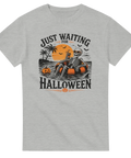Vintage-inspirerat tryck med skelett, fladdermöss och solnedgång – halloween-t-shirt