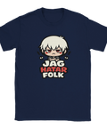 Mörkblå t-shirt med kaxigt motiv av en arg liten seriefigur