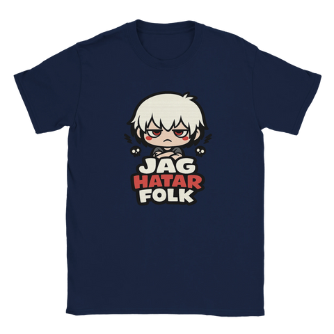 Mörkblå t-shirt med kaxigt motiv av en arg liten seriefigur