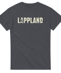 Grafiskt landskapsmotiv med texten Lappland i off-white – retro t-shirt