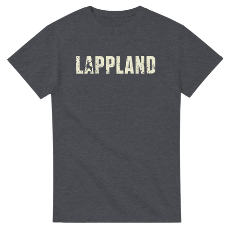 Grafiskt landskapsmotiv med texten Lappland i off-white – retro t-shirt