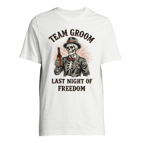 Vintage illustration av skelett i kostym med öl – Team Groom t-shirt