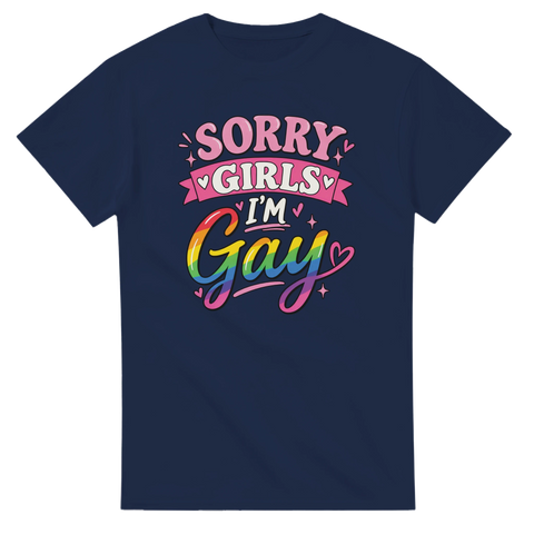 Marinblå t-shirt med lekfull Pride-grafik och hjärtan i retrostil