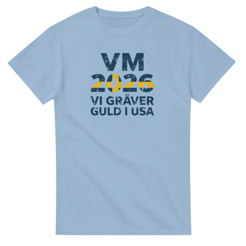 Blå supporter-t-shirt med grafiskt VM 2026 tryck i gult och blått