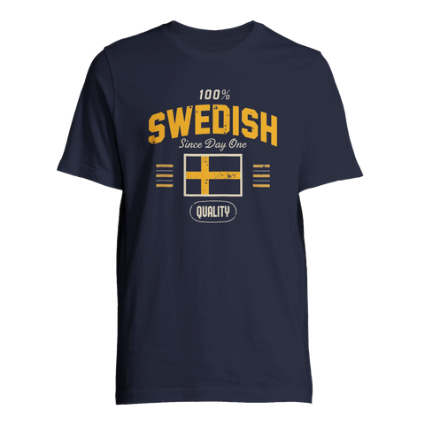 Retro college-tryck med svensk flagga och texten 100% Swedish