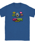 Grafiskt brainrot-motiv med NPC-karaktär i blå hoodie på en blåmelerad t-shirt