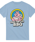 Ljusblå t-shirt med retro illustration av en muskulös gris i förkläde