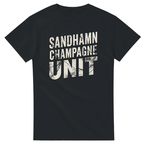 Militärliknande crew-print Sandhamn Champagne Unit på svart t-shirt