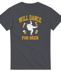 Grafiskt tryck med texten Will Dance For Beer – mörkgrå t-shirt