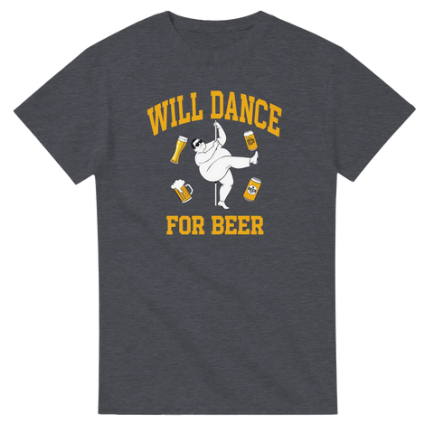 Grafiskt tryck med texten Will Dance For Beer – mörkgrå t-shirt