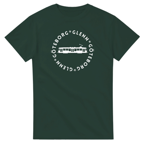 T-shirt med spårvagnstryck och texten Göteborg Glenn – en unik gåva för göteborgaren och motorintresserad