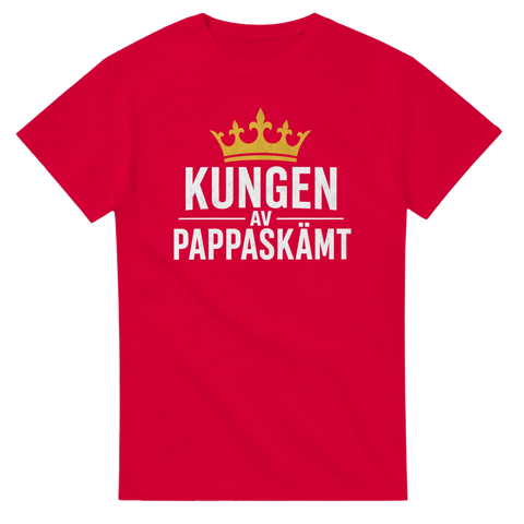 Kaxigt tryck med texten Kungen av Pappaskämt i sliten vintagestil