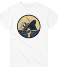 Retroinspirerat motiv av Titanic-katastrofen som dokumenteras med mobil – vit t-shirt