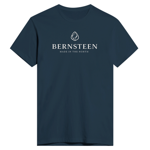 Mörkblå kortärmad t-shirt med minimalistisk Bernsteen grafik framtill