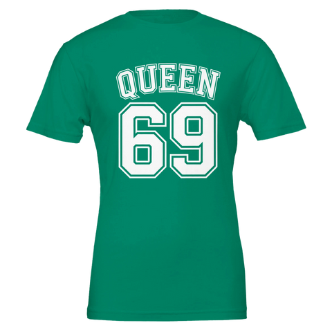 Grön t-shirt med vitt grafiskt statement-tryck i collegestil