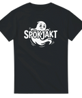 Lekfullt spökmotiv med texten Spökjakt – grafisk t-shirt för spänningssökare