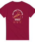T-shirt med retroinspirerat tryck av en festlig båtresa i vinrött