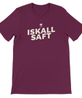 Lila t-shirt med humoristiskt budskap och stilren illustration