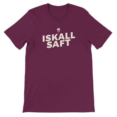 Lila t-shirt med humoristiskt budskap och stilren illustration