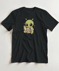 Gullig grön utomjording med stora ögon och peppande budskap – t-shirt med tryck
