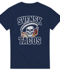 Marinblå t-shirt med grafiskt motiv av mexikansk calavera och chilipeppar