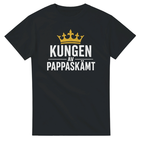 Stilrent motiv med krona och humoristiskt citat om pappaskämt