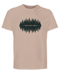 Nostalgisk vintagedesign med skogstema tryckt på en mjukt beige ekologisk t-shirt